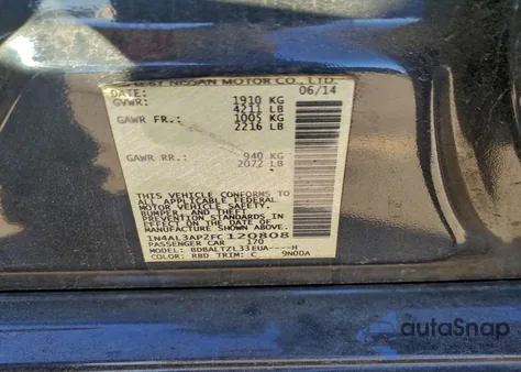 2015 Nissan Altima 2.5 z USA, uszkodzony, nr VIN 1N4AL3AP2FC120808